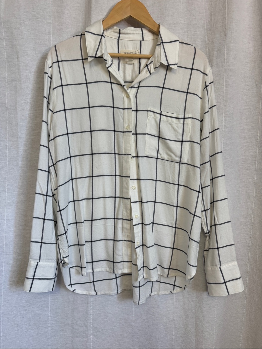 Treasure & Bond White Shirt with Black Windowpane Grid - Picture 2 of 7